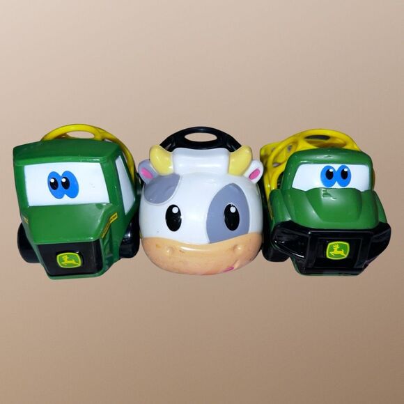 Oball Go Grippers John Deere Tough Ol' Duo Push Tractor  Trailer & Cow Set - Picture 2 of 7